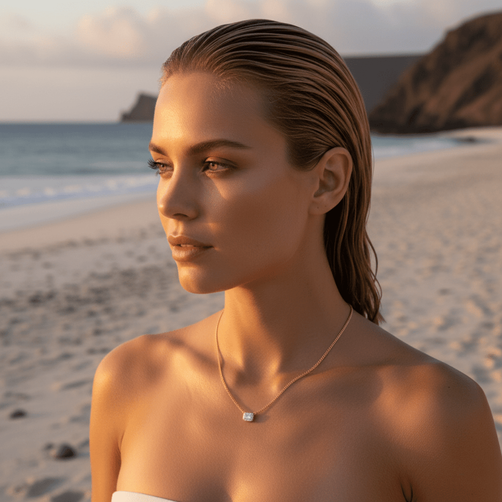 Clear Water Silver and Gold-tone Emerald Necklace