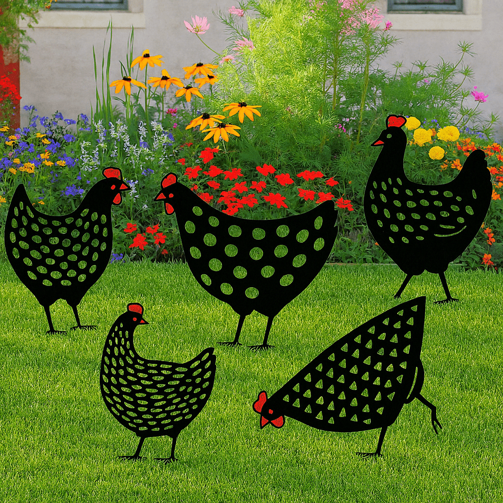 Charming Metal Chicken Garden Decor - Weather-Resistant Farmhouse Style 0