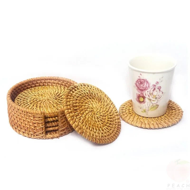 RATTANCRAFT – Elegant Rattan Weave Coaster Set 6-Piece Non-Slip Drink Mats 4