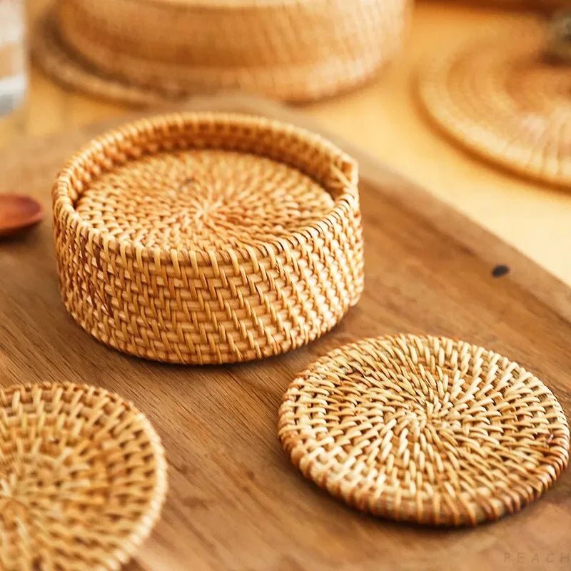 RATTANCRAFT – Elegant Rattan Weave Coaster Set 6-Piece Non-Slip Drink Mats 2