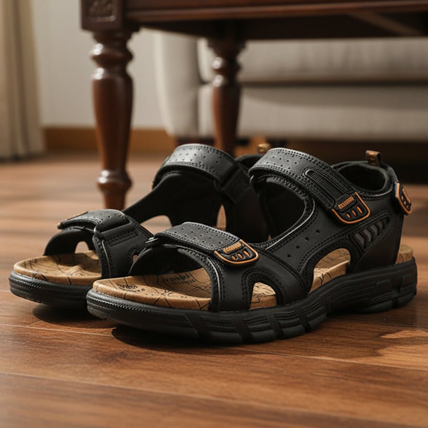 ComfortStep - Men's Ergonomic Sandals with Soft Leather, Velcro Closure & Non-Slip Bottom 0