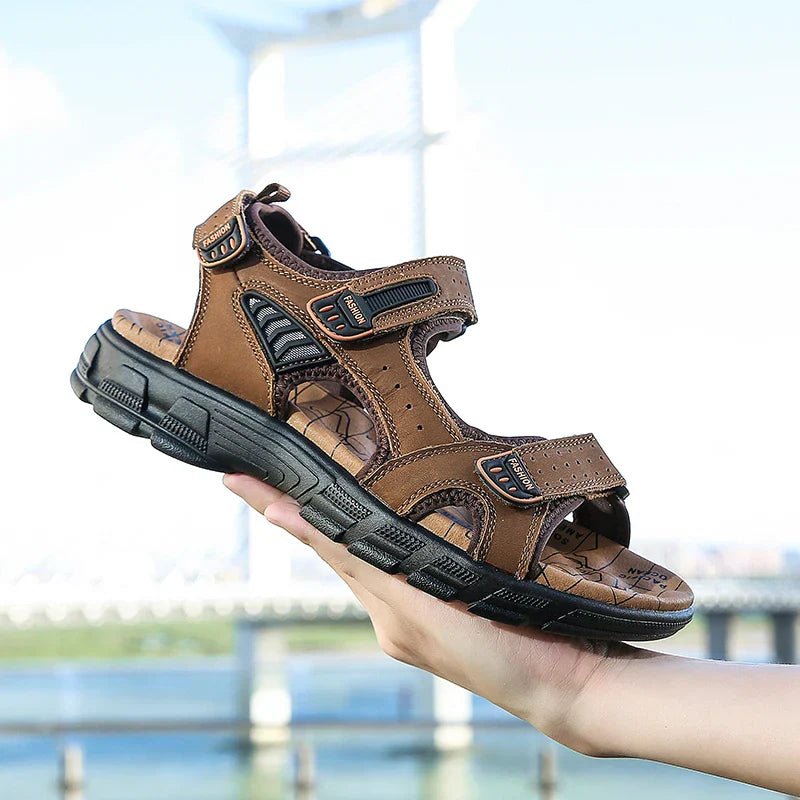 ComfortStep - Men's Ergonomic Sandals with Soft Leather, Velcro Closure & Non-Slip Bottom 7