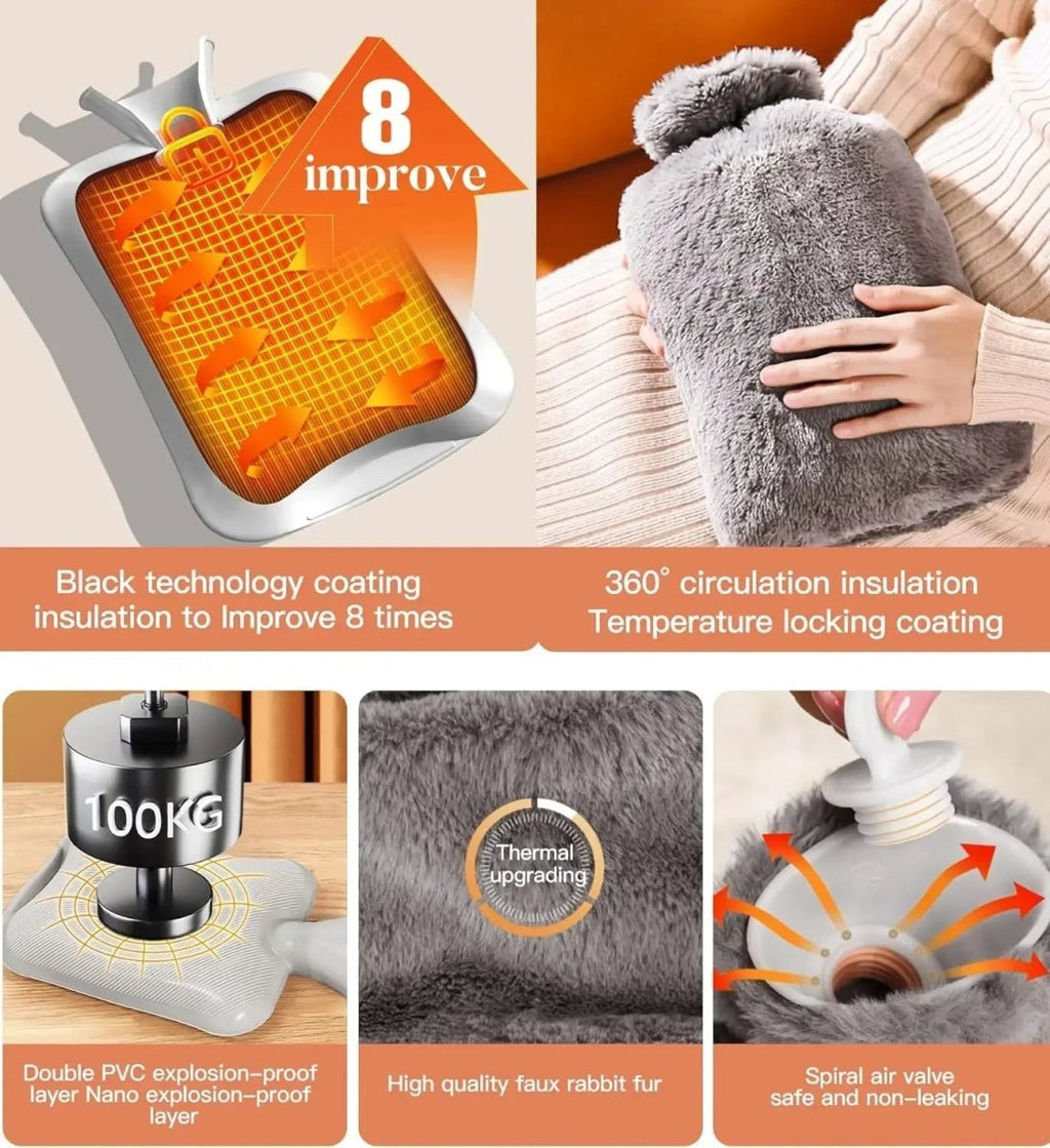 HEATZEN – 2L Hot Water Bottle with Plush Soft Cover for Soothing Warmth 4