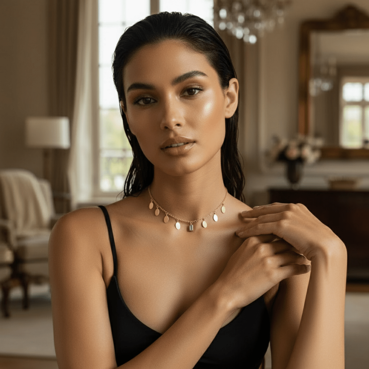 Petal maansteen gouden ketting