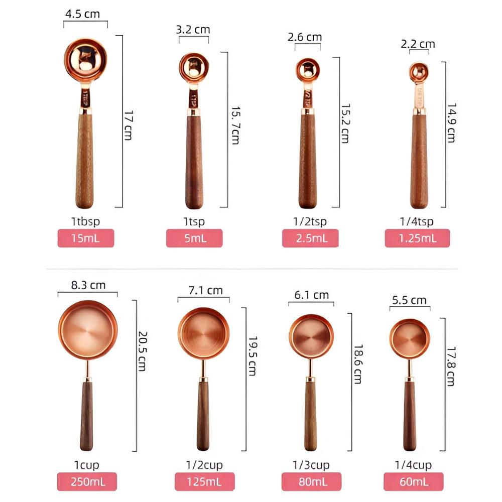 Gleam Copper Measuring Spoons Set - Premium Stainless Steel Kitchen Utensils 6