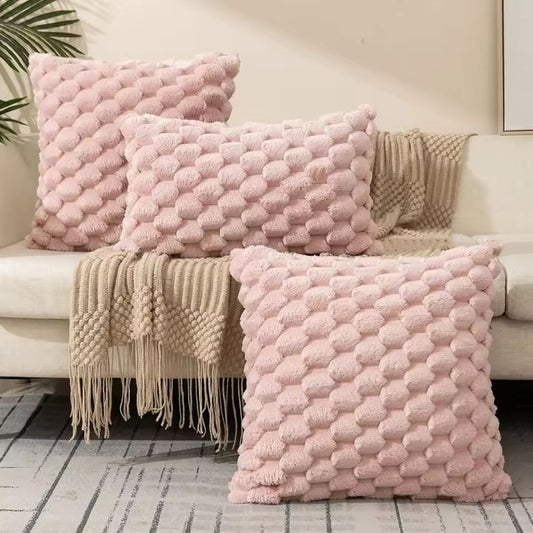 Plush Marshmallow Cushion Cover - 3D Texture, Soft Cotton Blend, Cream White 0