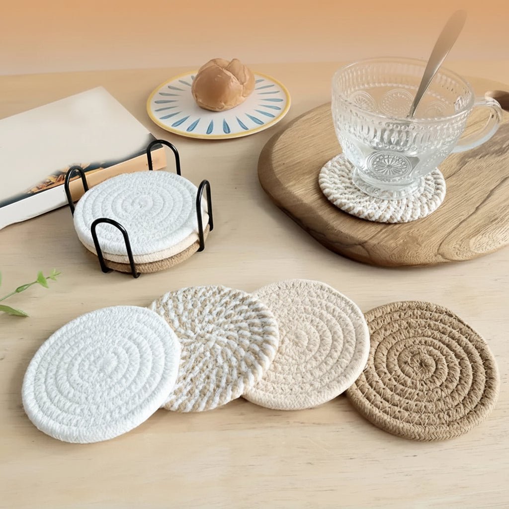Minimalist Cotton Fabric Drink Coasters - 4 Absorbent Set for Home Decor 5