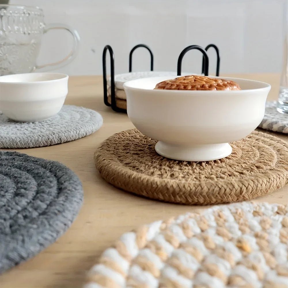Minimalist Cotton Fabric Drink Coasters - 4 Absorbent Set for Home Decor 3
