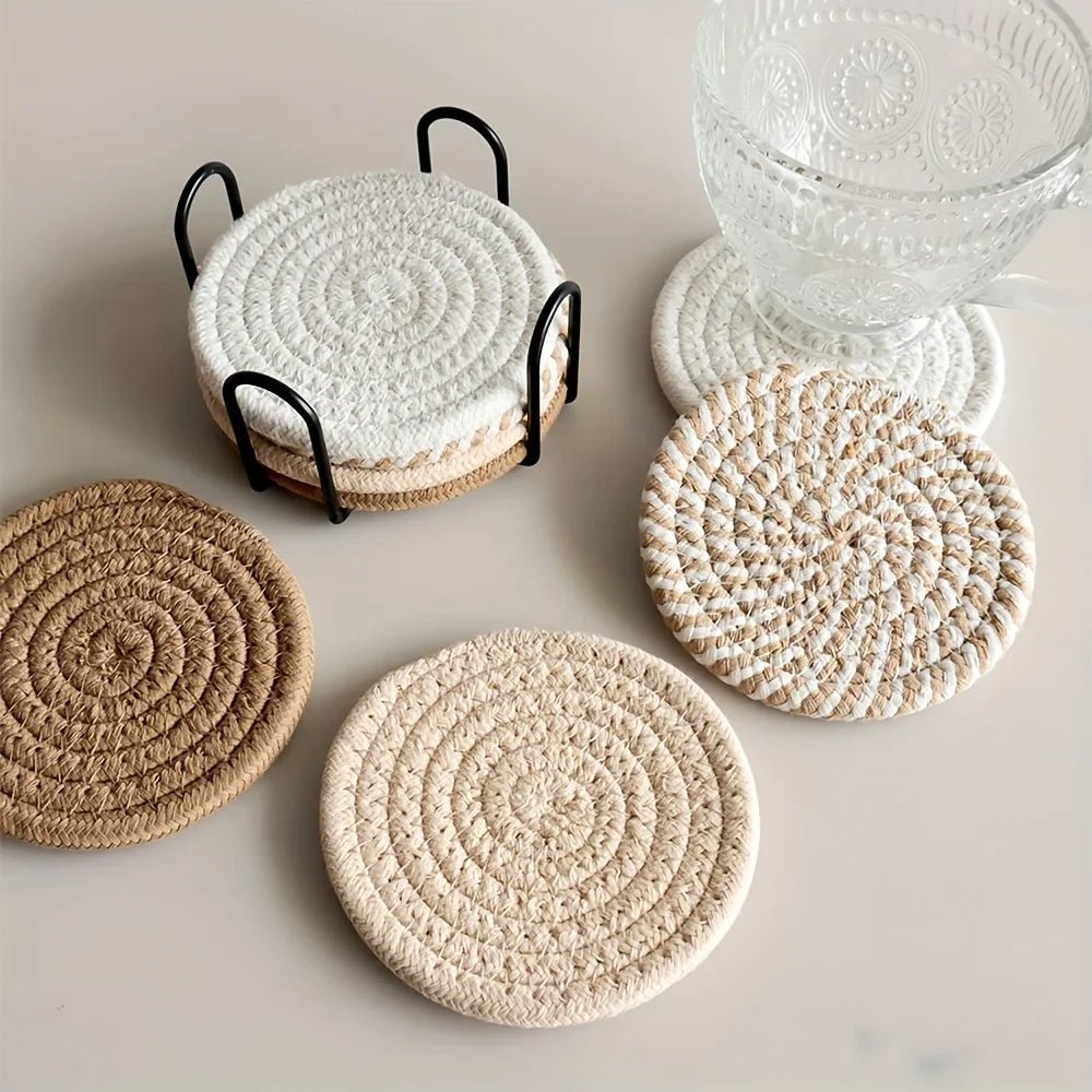 Minimalist Cotton Fabric Drink Coasters - 4 Absorbent Set for Home Decor 1