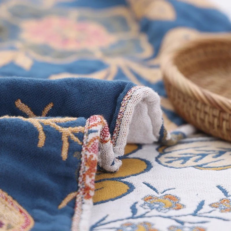 Coperta CottonBloom – Coperta rustica in cotone con motivo floreale, design reversibile