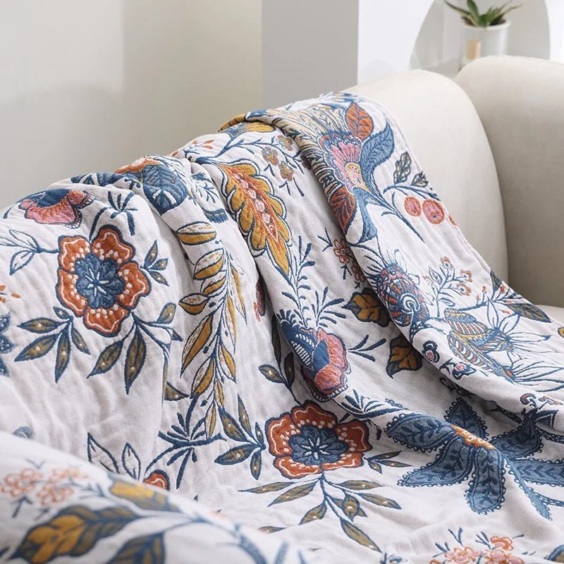 Coperta CottonBloom – Coperta rustica in cotone con motivo floreale, design reversibile