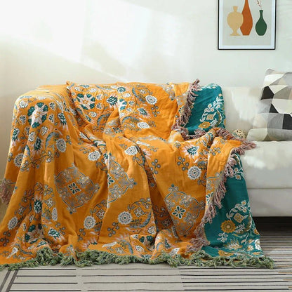 Coperta in cotone Cozy Luxe – elegante plaid jacquard boho per divano e copriletto