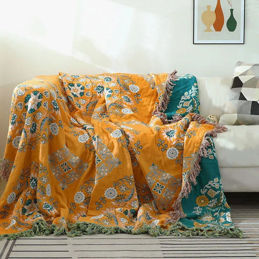 COZY LUXE COTTON BLANKET – Elegant Boho Jacquard Sofa Throw & Bedspread