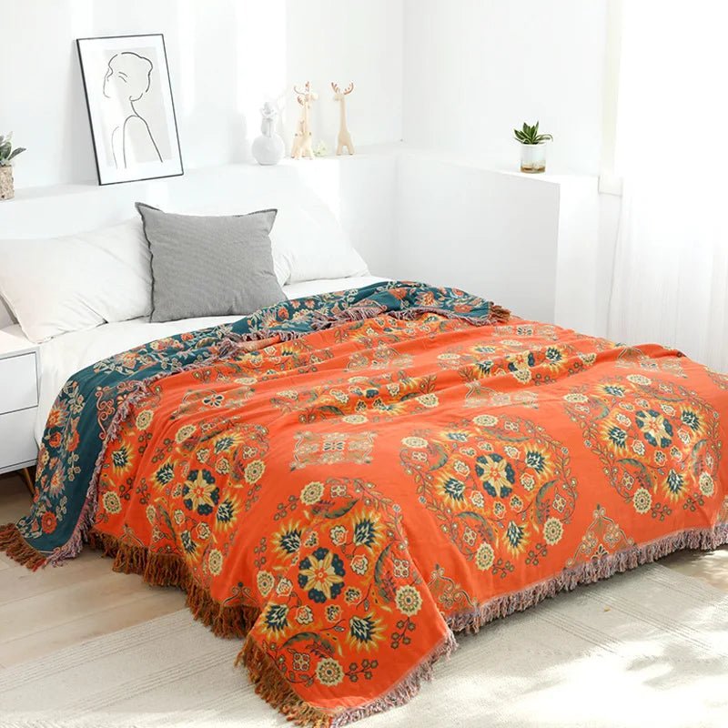 Coperta in cotone Cozy Luxe – elegante plaid jacquard boho per divano e copriletto