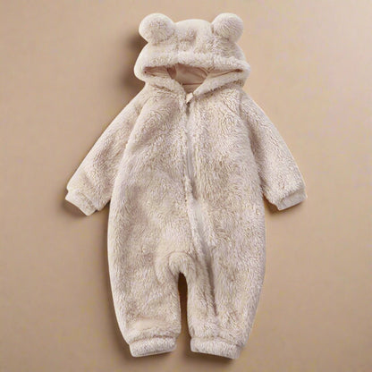 CozyCub flanelový overal – mäkký, teplý detský overal s kapucňou medveďa pre zimné pohodlie (0–36 mesiacov)
