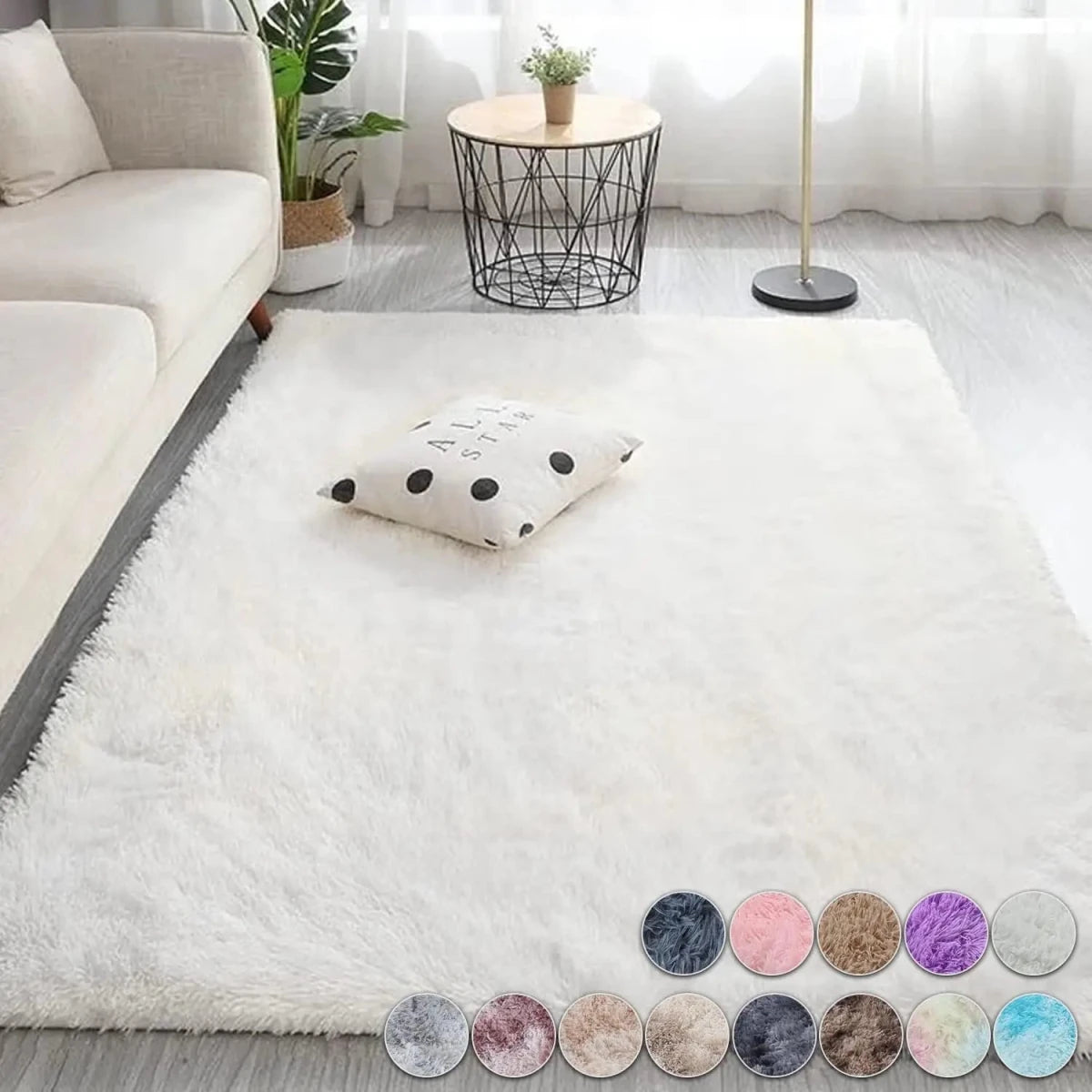 Cozy Cream White Woolen Rug - Soft Modern Area Rug for Living Room & Bedroom 0