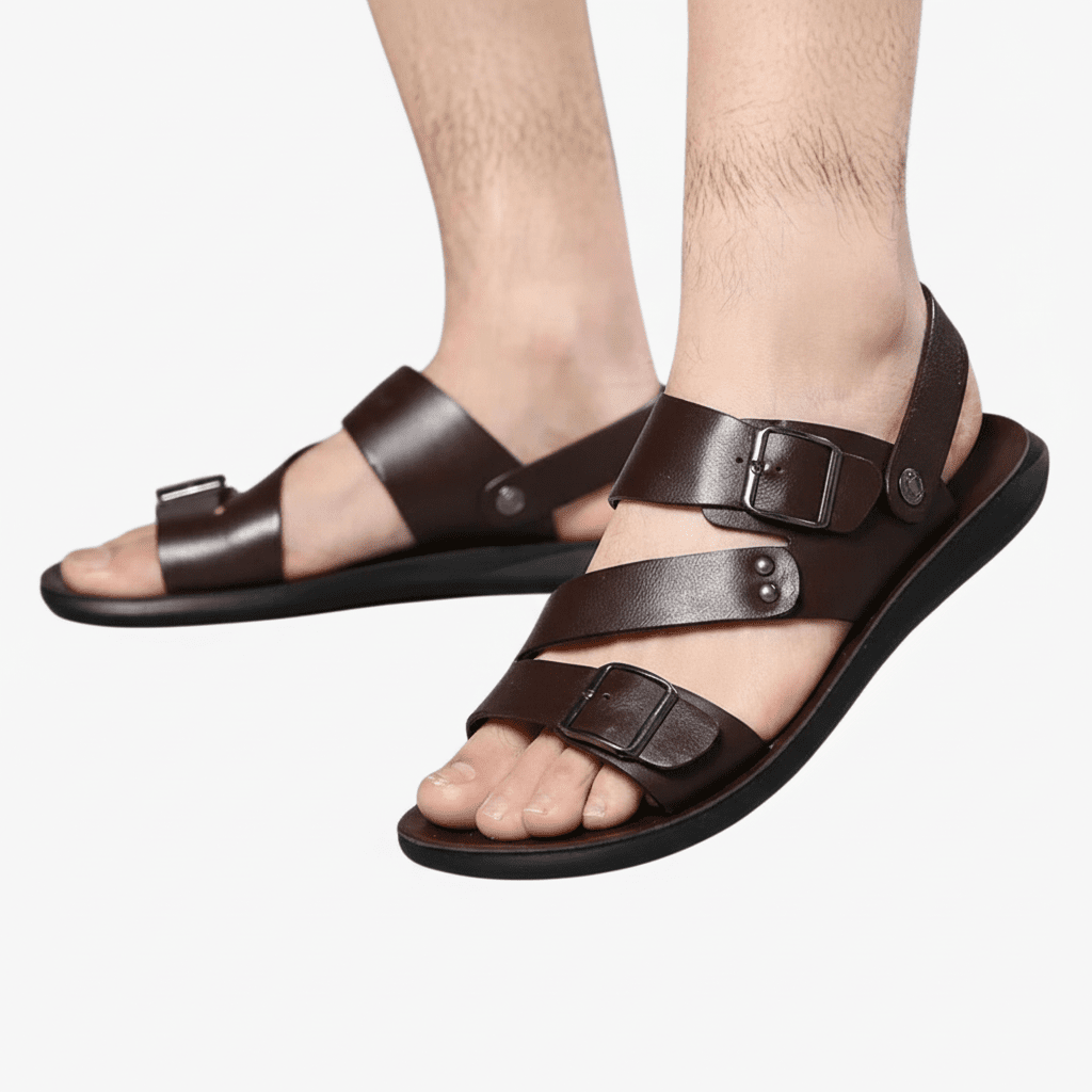 Men's sandals with adjustable strap and crossed strap design 5