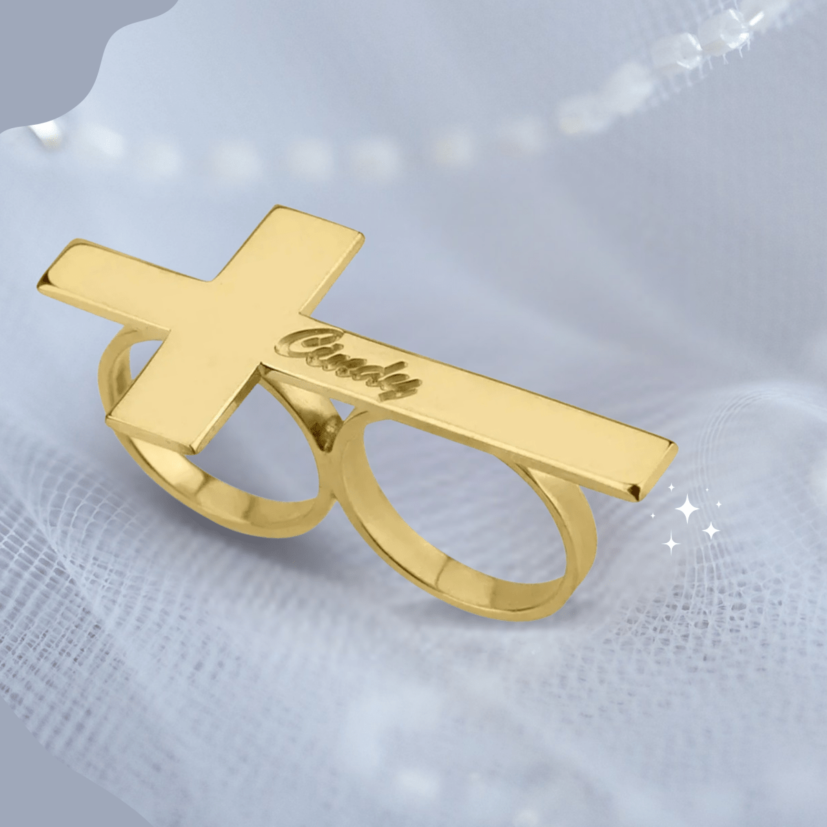 CROSSTERA – Bague à deux doigts en acier inoxydable personnalisable