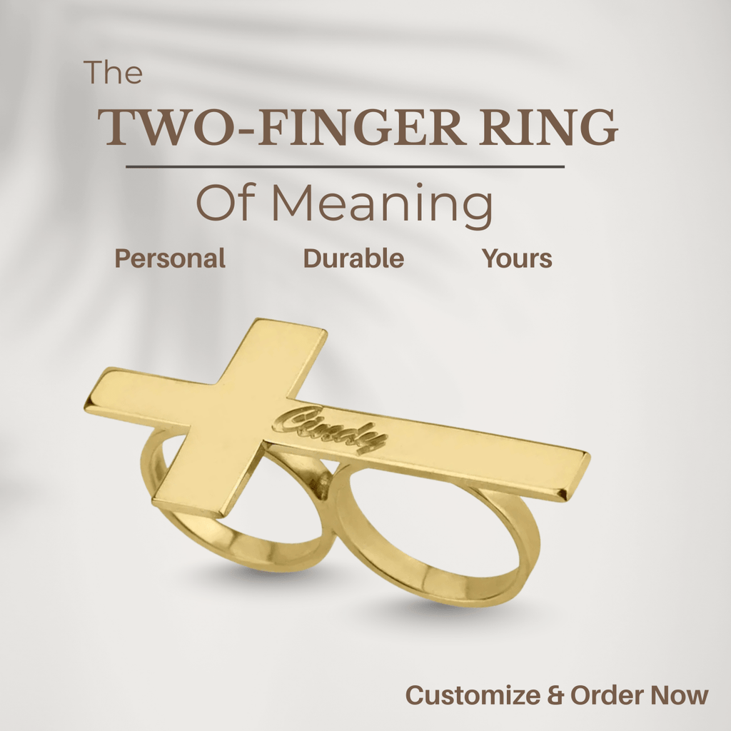 CROSSTERA – Bague à deux doigts en acier inoxydable personnalisable
