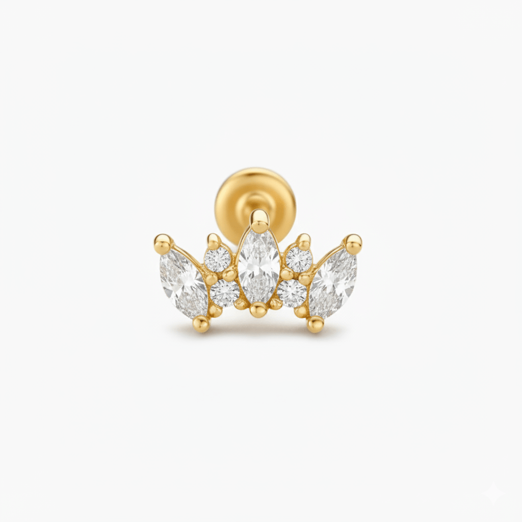 Pendientes de oro con forma de corona y topacio blanco para piel sensible
