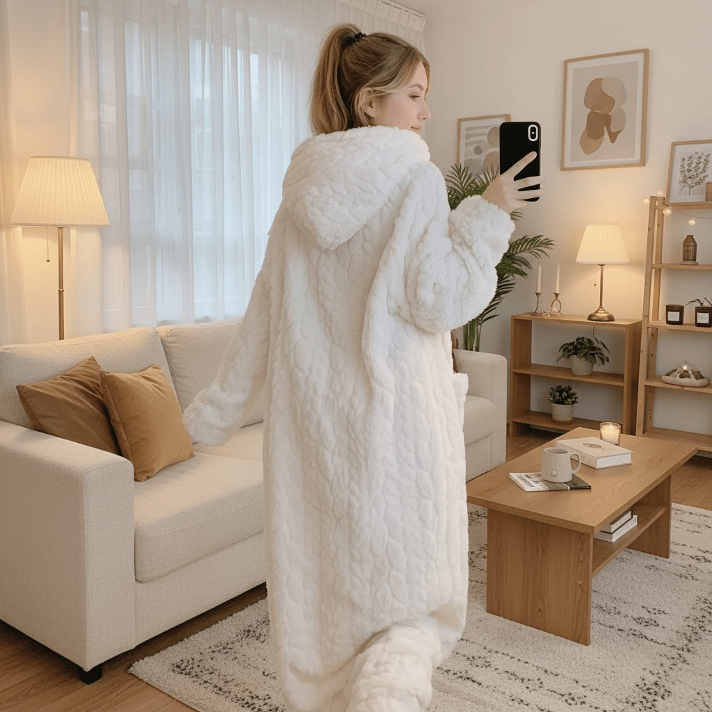 CUDDLEWRAP – Warm Hooded Bathrobe for Women with Pockets