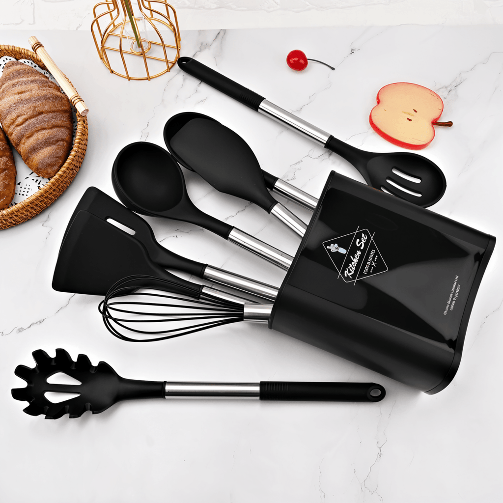 Culinara Pro - 12-Piece Silicone Kitchen Utensil Set with Spatula, Ladle & Whisks 9