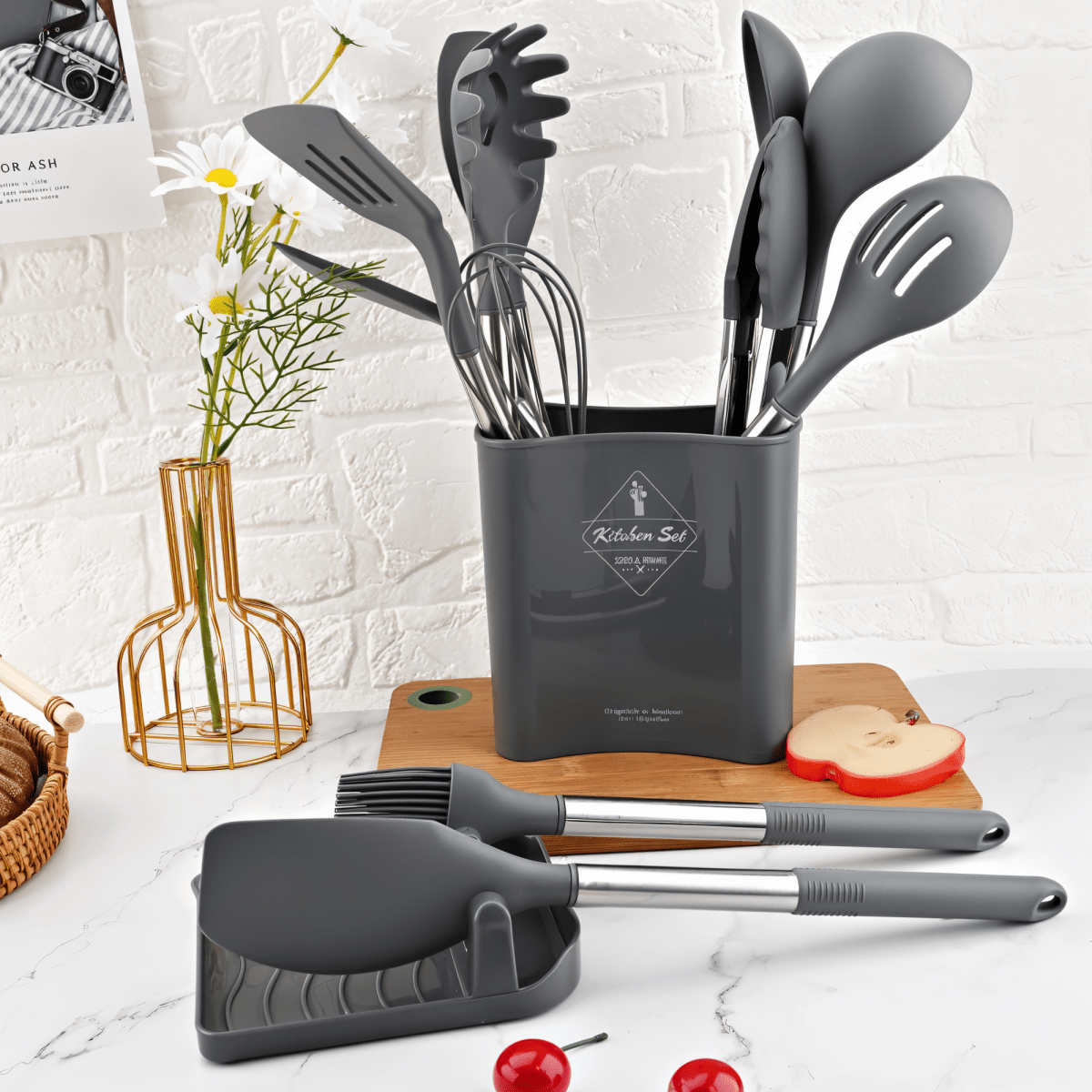 Culinara Pro - 12-Piece Silicone Kitchen Utensil Set with Spatula, Ladle & Whisks 5