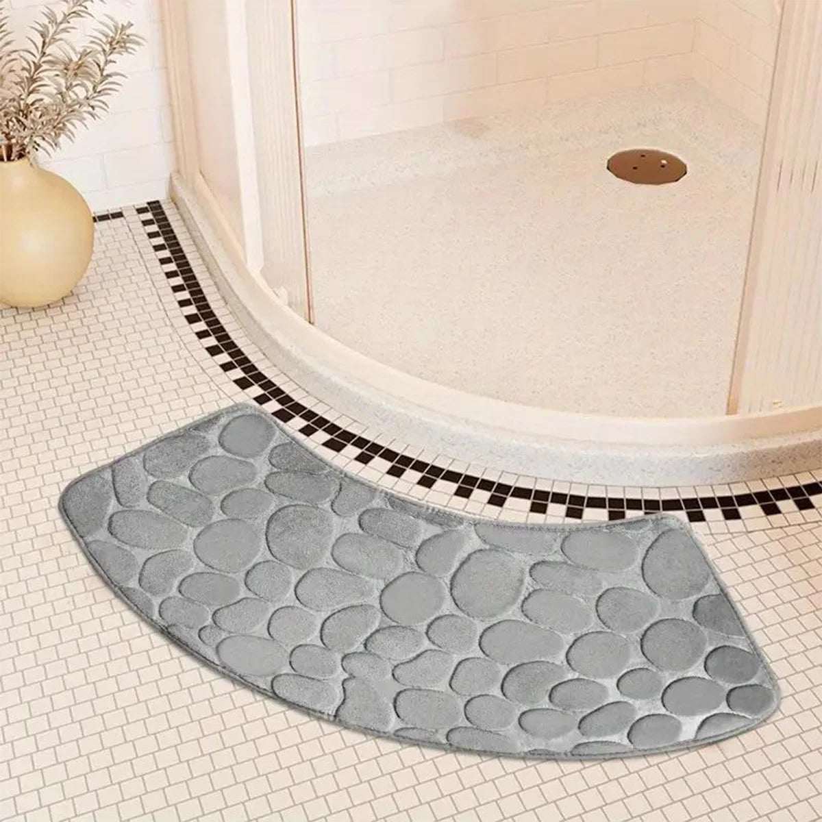 Curved Bathroom Mat - Thick Absorbent Non-Slip Bath Mat for Bathroom Safety