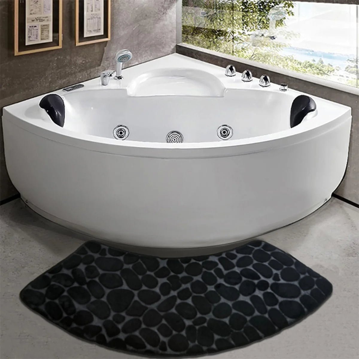 Curved Bathroom Mat - Thick Absorbent Non-Slip Bath Mat for Bathroom Safety