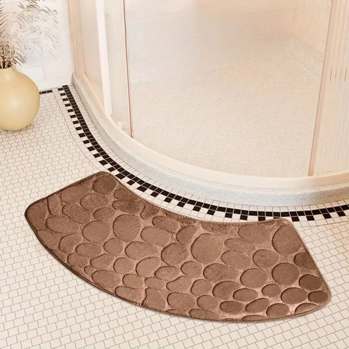 Curved Bathroom Mat - Thick Absorbent Non-Slip Bath Mat for Bathroom Safety