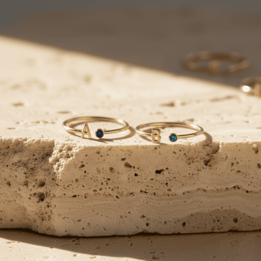 Aanpasbare geboortesteen initiaal ring - fijn gepersonaliseerd cadeau voor feestdagen