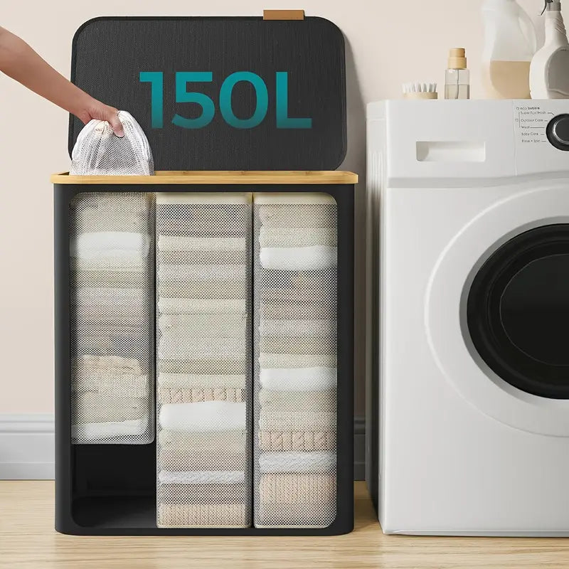  Sortispace foldable laundry basket - 3 compartments & stylish for every room-2
