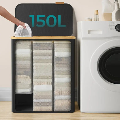  Sortispace foldable laundry basket - 3 compartments & stylish for every room-2