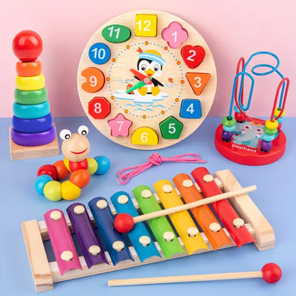 Eduquest 5-in-1 Montessori Set – Wooden Learning Toy for Babies – Motor Skills & Sensory Development from 6 Months