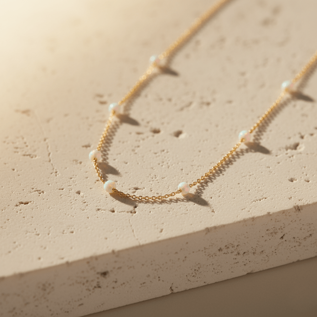 Dainty Opal Gold Necklace - Sterling Silver