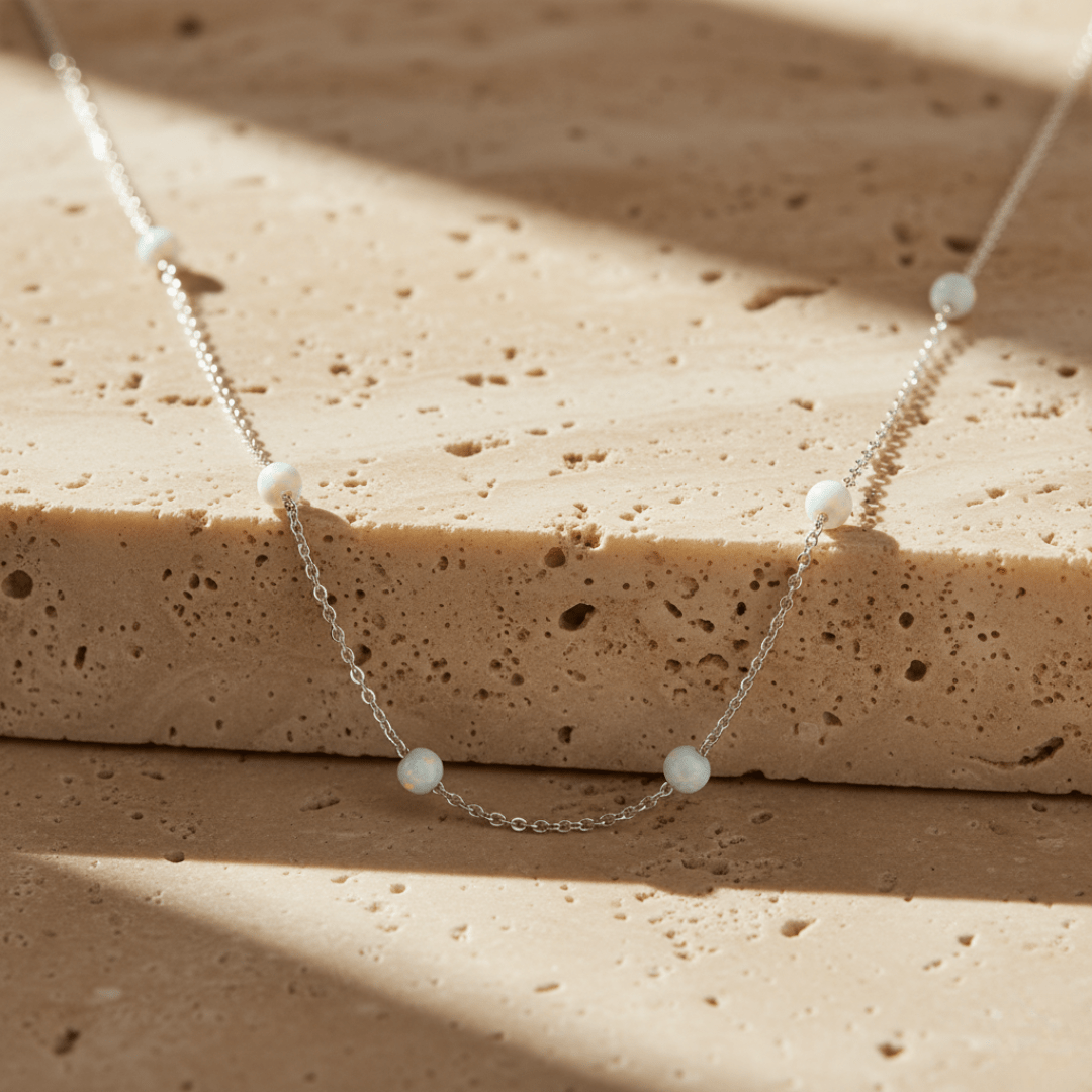 Dainty Opal Gold Necklace - Sterling Silver
