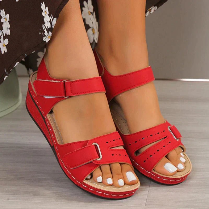 ELOVA - Women's Adjustable Red Sandals with Eco-Friendly Leather for Summer Comfort 0