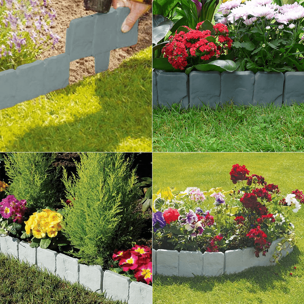 Decorative Garden Stones - 10-Piece Cobblestone Effect Lawn Border for Flower Beds and Plants-3
