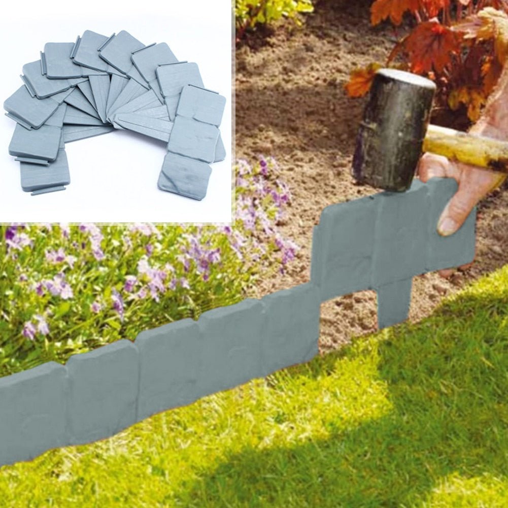 Decorative Garden Stones - 10-Piece Cobblestone Effect Lawn Border for Flower Beds and Plants-5
