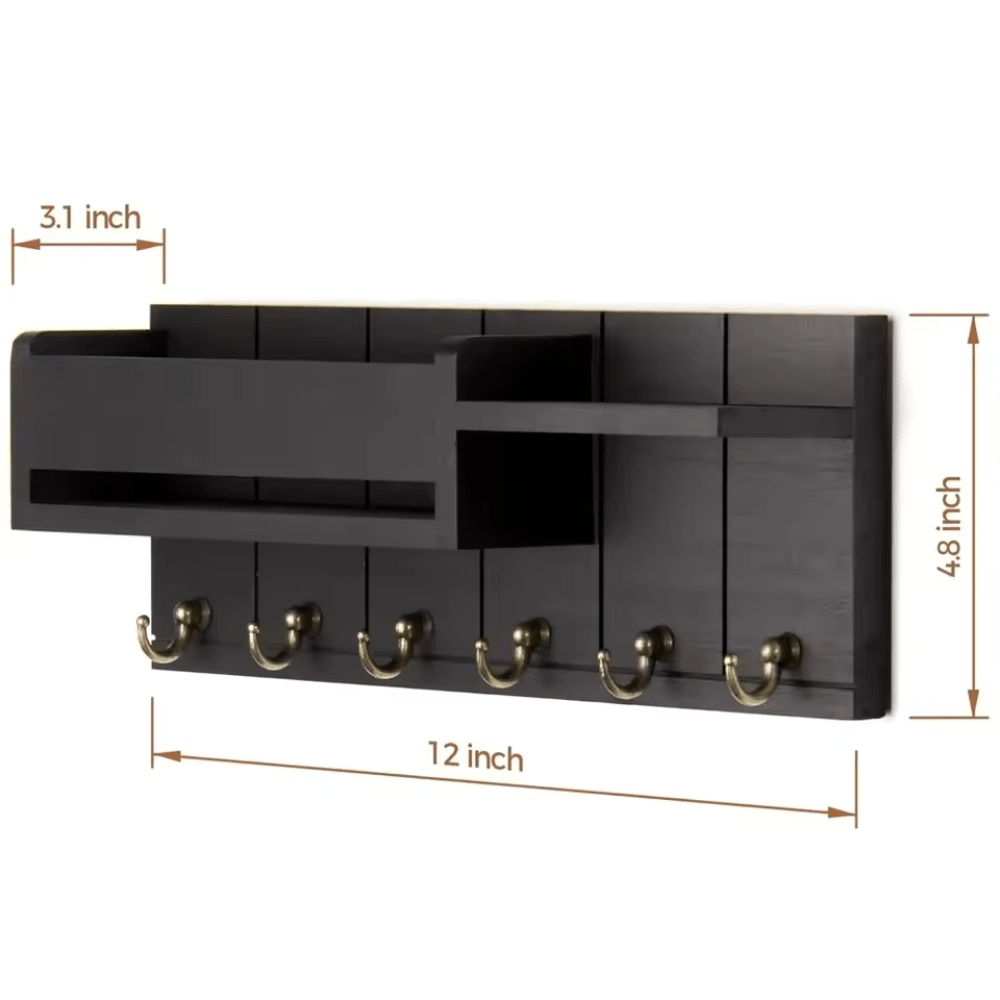 WALLCRAFT – Stylish Solid Wood Wall Organizer with Hooks and Mail Holder 7