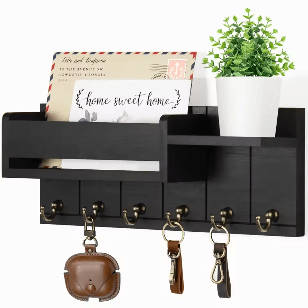 WALLCRAFT – Stylish Solid Wood Wall Organizer with Hooks and Mail Holder 5