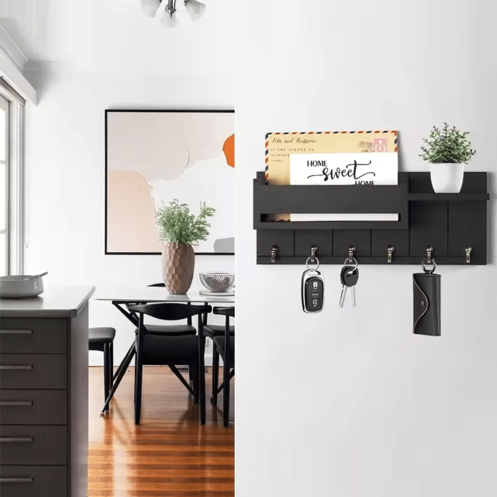 WALLCRAFT – Stylish Solid Wood Wall Organizer with Hooks and Mail Holder 2