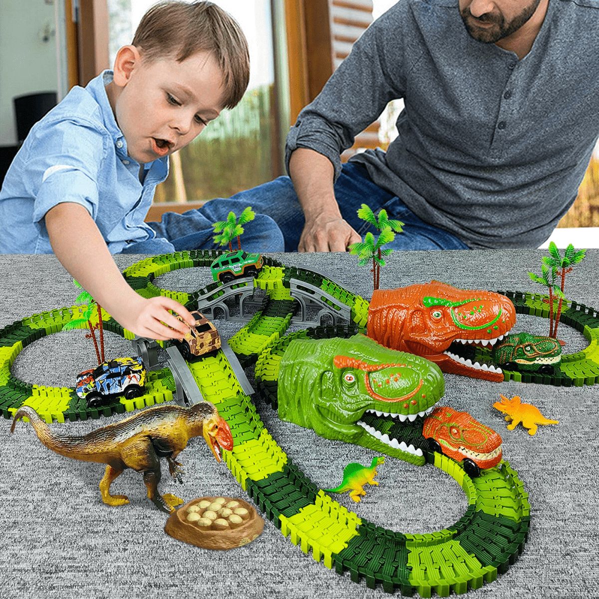 Dinotrack Express - Jeu de piste pour dinosaures avec train, figurines et paysage d'aventure