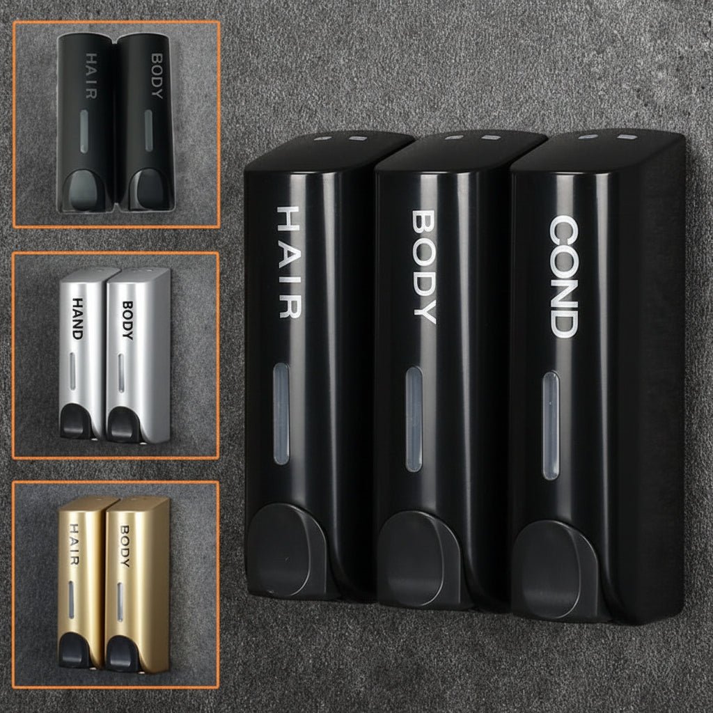 DISPENZA – Dispensador de ducha montado en la pared para almacenamiento limpio y sin desorden