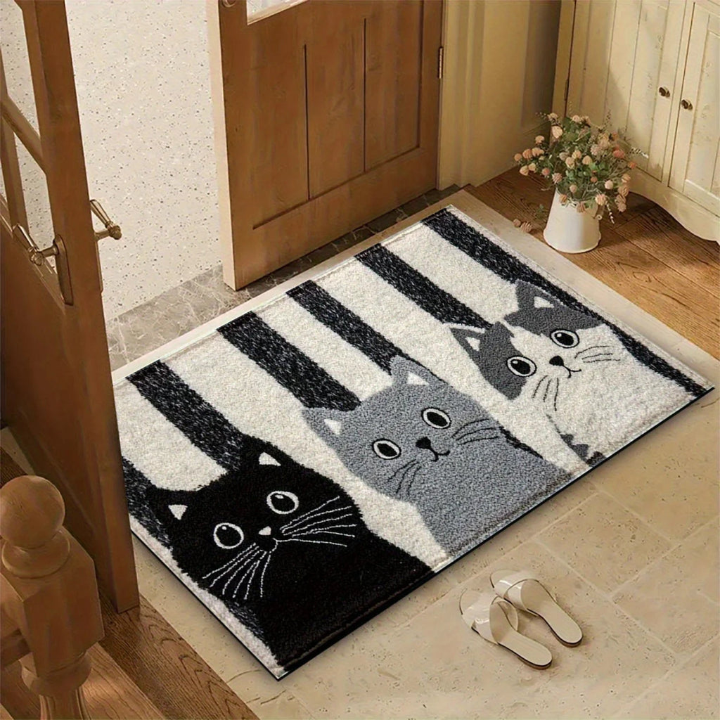 DOORMEOW – Striped Cartoon Cat Doormat for Indoor & Outdoor Use