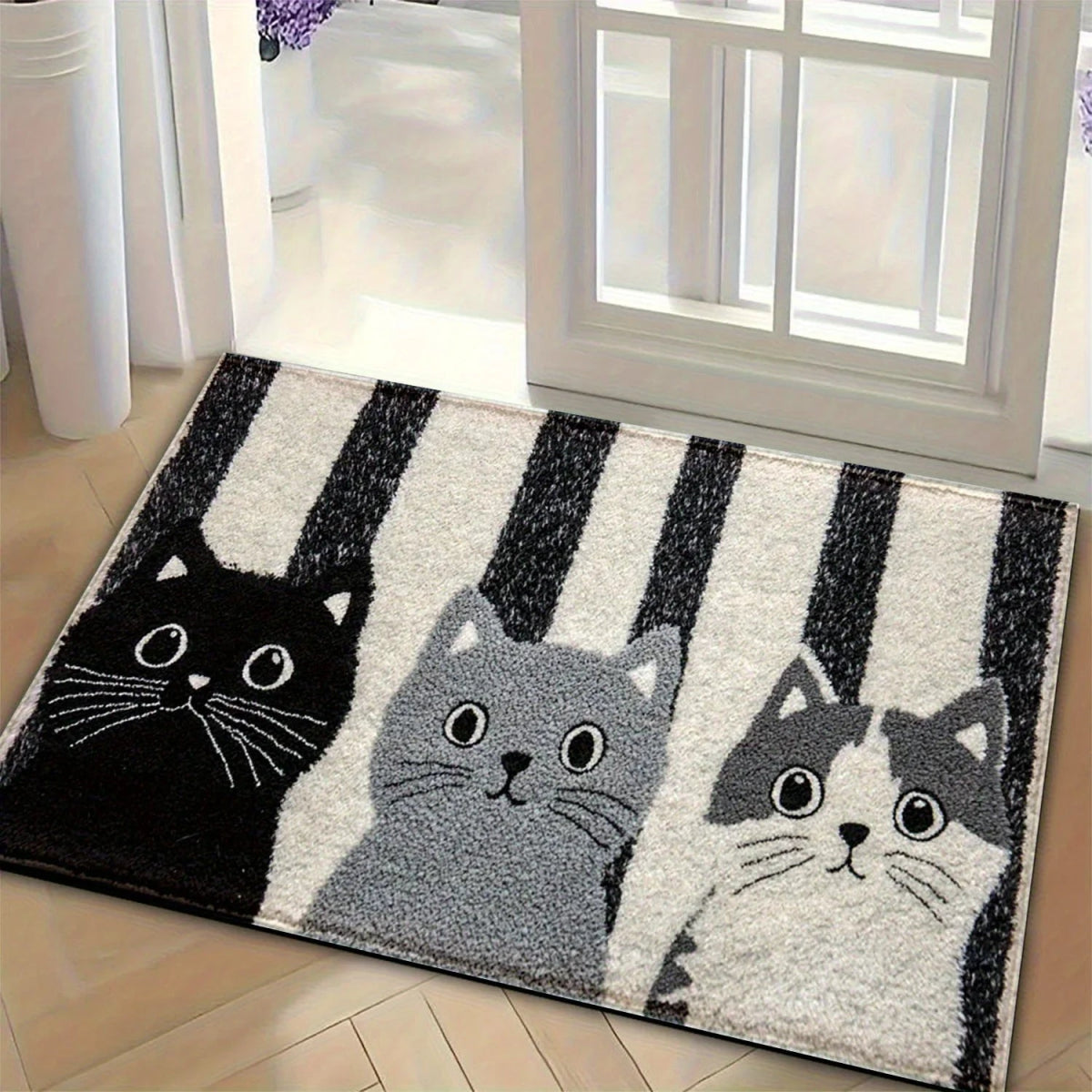 DOORMEOW – Striped Cartoon Cat Doormat for Indoor & Outdoor Use