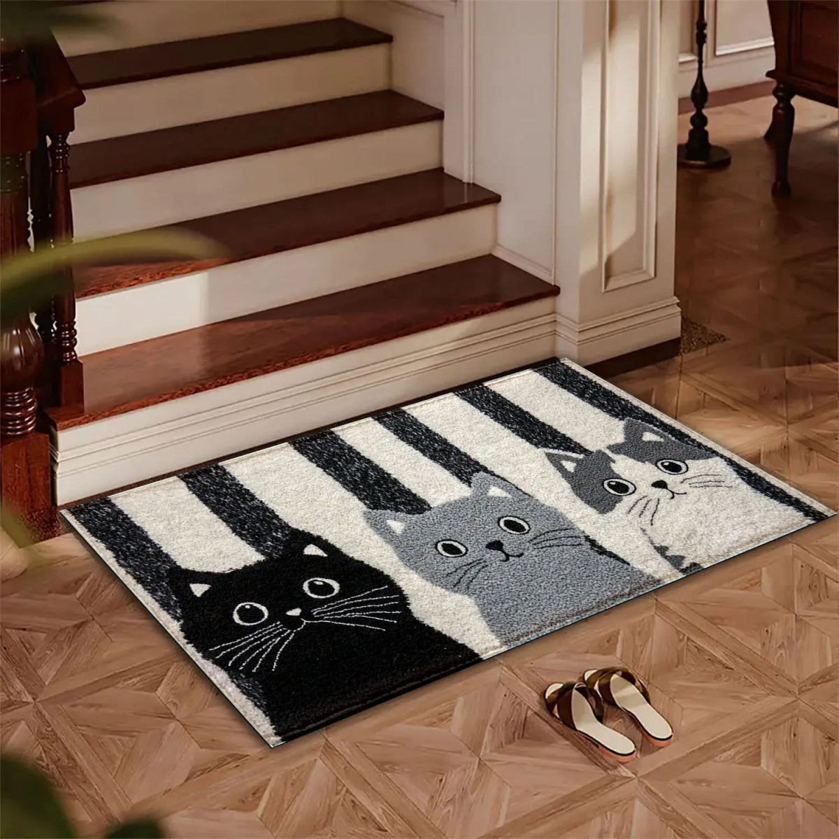 DOORMEOW – Striped Cartoon Cat Doormat for Indoor & Outdoor Use