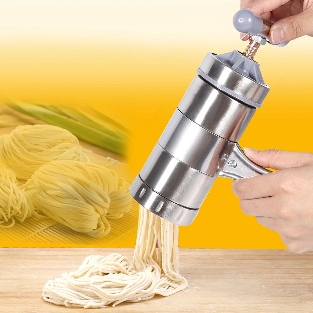 Portable Manual Stainless Steel Pasta Maker Machine with 5 Mold Heads 2