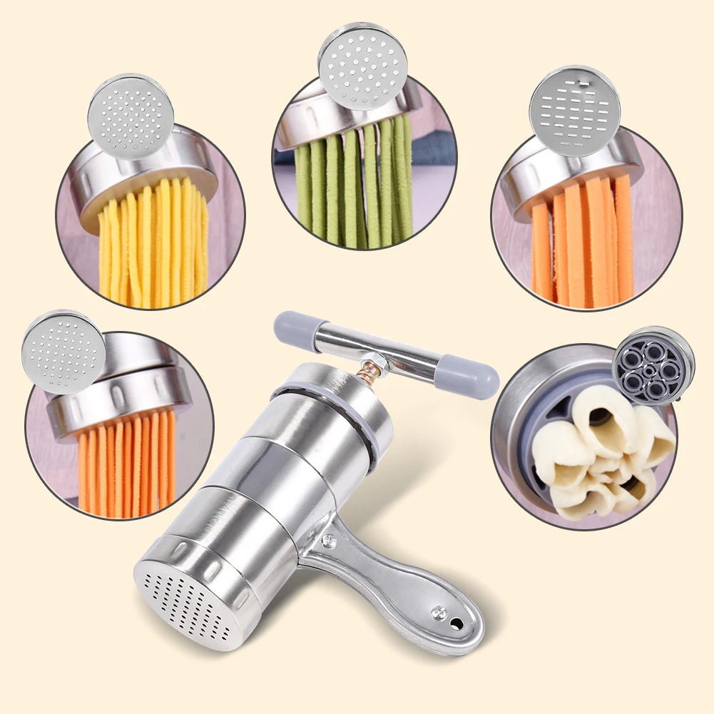 Portable Manual Stainless Steel Pasta Maker Machine with 5 Mold Heads 1