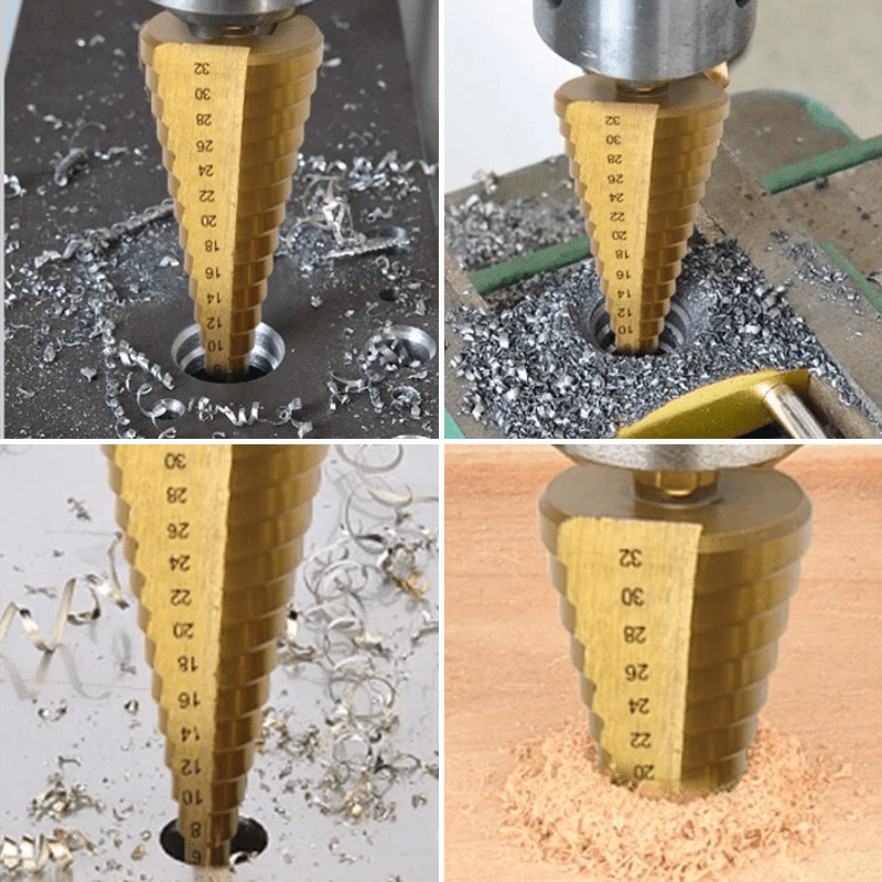 High-Speed Steel Drill Bit Set with Titanium Coating – 6-Piece Step and Toothed Drill Bits for Wood, Plastic, and Aluminum-6
